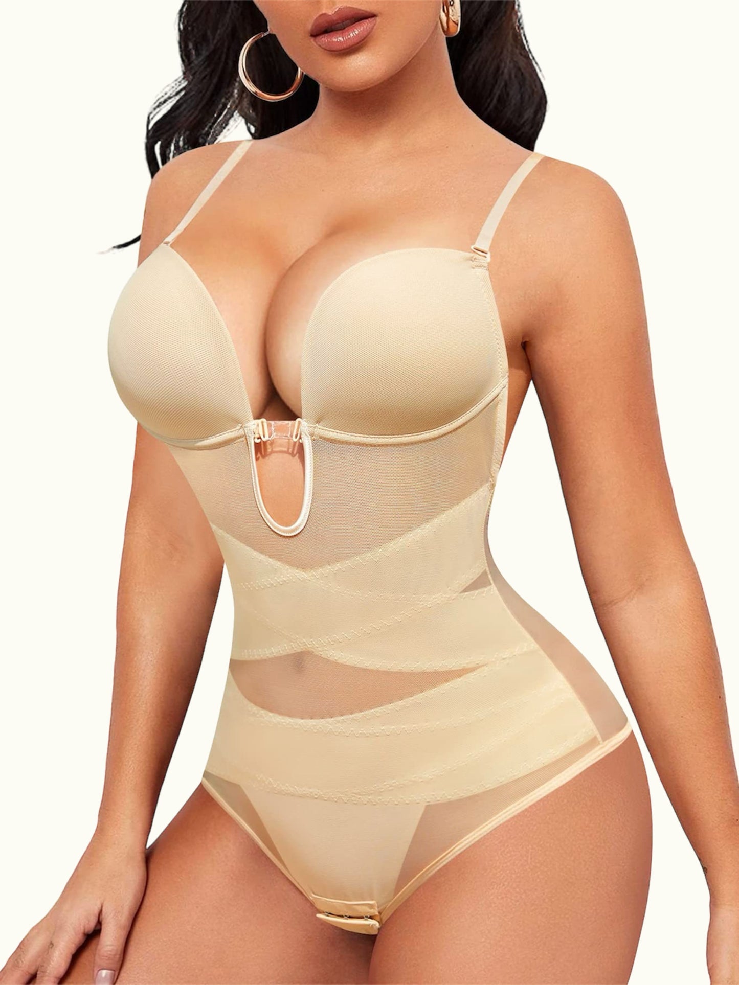 Perfect Shape V-neck Mesh Bodysuit