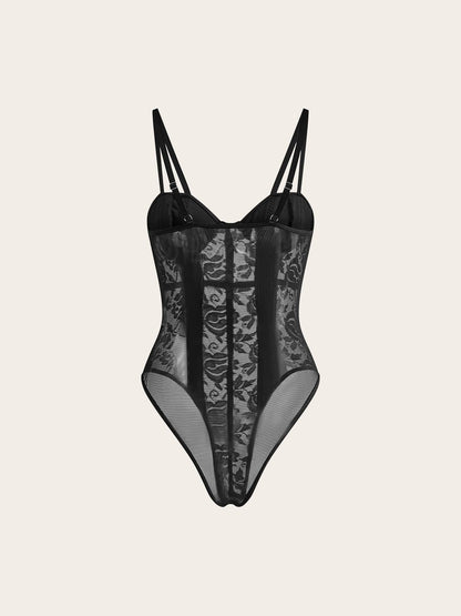 Duchess double strings silky lace bodysuit