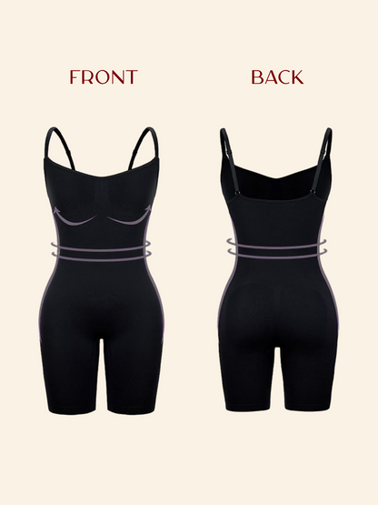 Elastic Mid-Thigh Built-in-bras Bodysuit